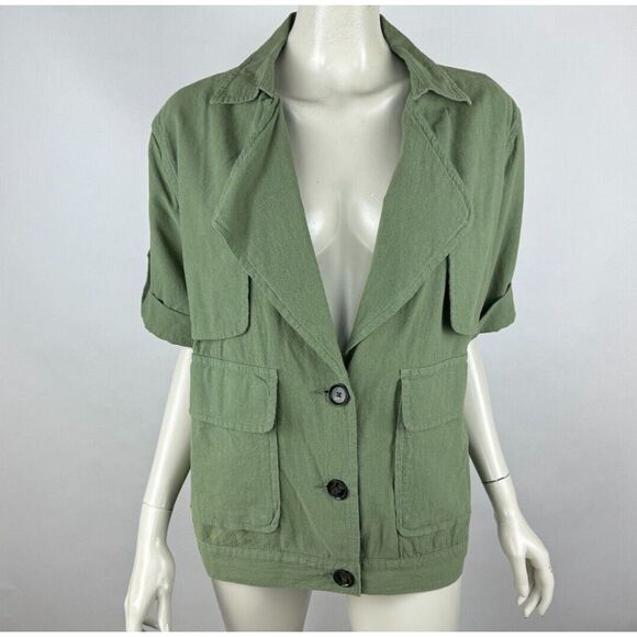 Frame Denim Jackets & Blazers - FRAME‎ Cotton Jacket With Oversized Pockets Women M EUC Short Sleeve V-Neck